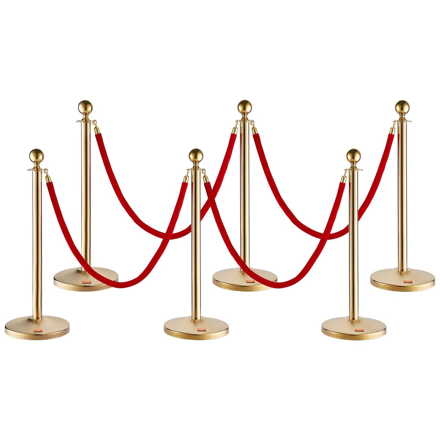 Stainless Steel Stanchion Set with Velvet Ropes, 6-Pack Crowd Control Barrier