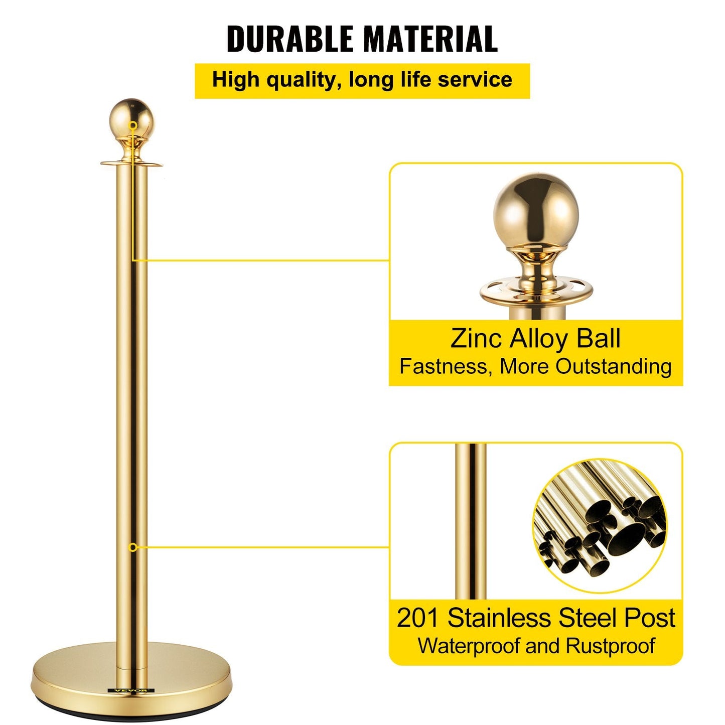 Silver Stanchion Posts with Red Velvet Rope, 6-Pack, 1.5m, Stainless Steel