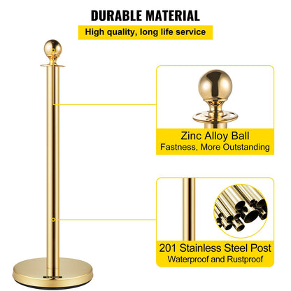 Silver Stanchion Posts with Red Velvet Rope, 6-Pack, 1.5m, Stainless Steel