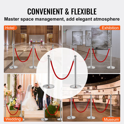 VEVOR Stanchion Post with Velvet Rope, 4-Pack Crowd Control Stanchion with 2PCS