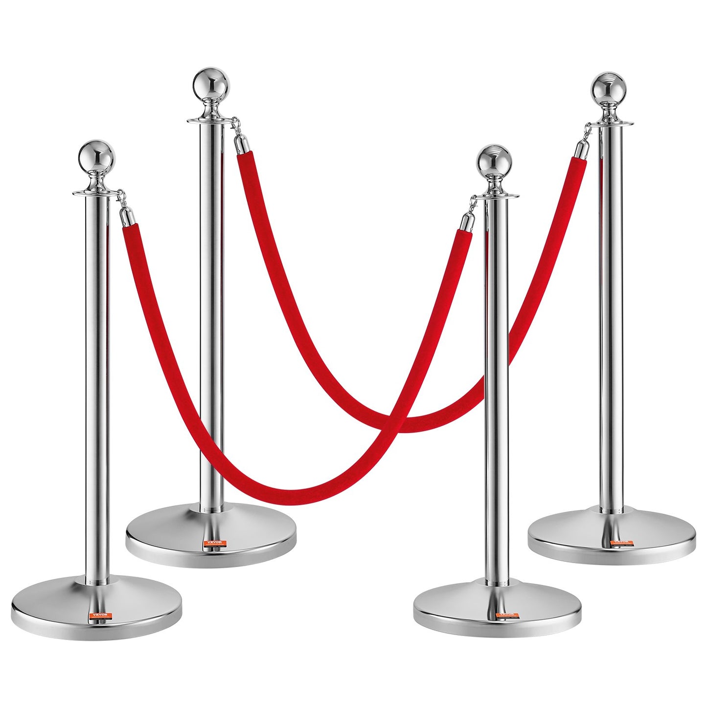 VEVOR Stanchion Post with Velvet Rope, 4-Pack Crowd Control Stanchion with 2PCS
