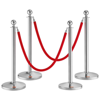 4-Pack Stainless Steel Stanchions with Red Velvet Ropes for Crowd Control