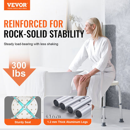 VEVOR Shower Chair for Inside Shower, Adjustable Height Shower Stool, Non-Slip Bench
