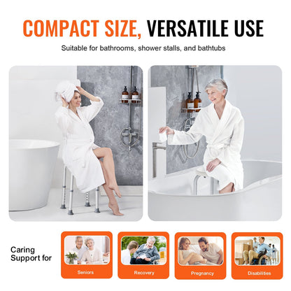 Adjustable Shower Stool for Elderly, 136 kg Capacity, Non-Slip Bath Seat
