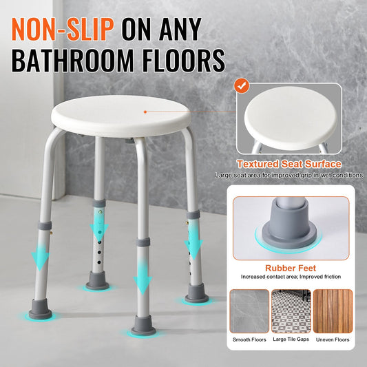 Adjustable Shower Stool for Elderly, 136 kg Capacity, Non-Slip Bath Seat