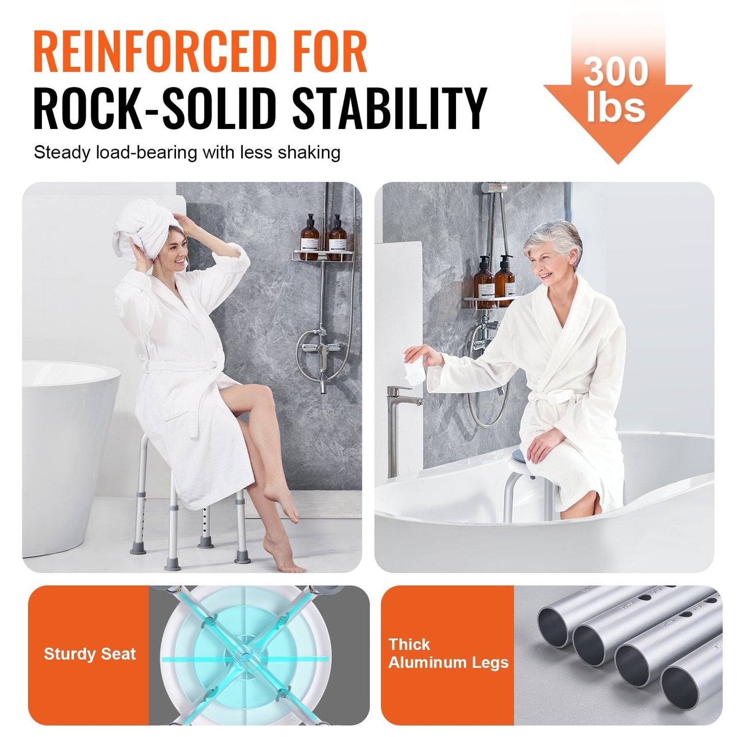Rotating Shower Chair with Adjustable Height, 136 kg Capacity, Non-Slip Seat