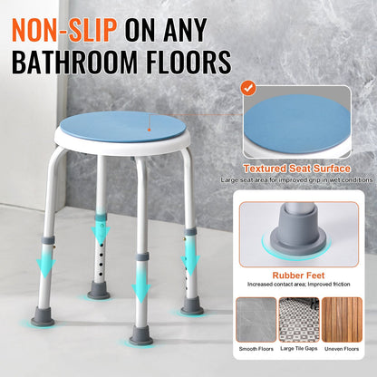 Rotating Shower Chair with Adjustable Height, 136 kg Capacity, Non-Slip Seat