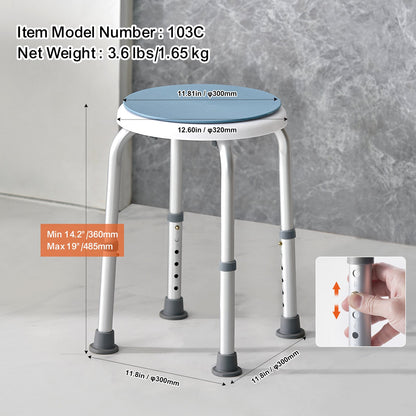 VEVOR Shower Chair 360 Degree Rotating, Adjustable Height Shower Stool Seat, Bath