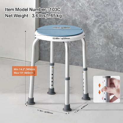 Rotating Shower Chair with Adjustable Height, 136 kg Capacity, Non-Slip Seat