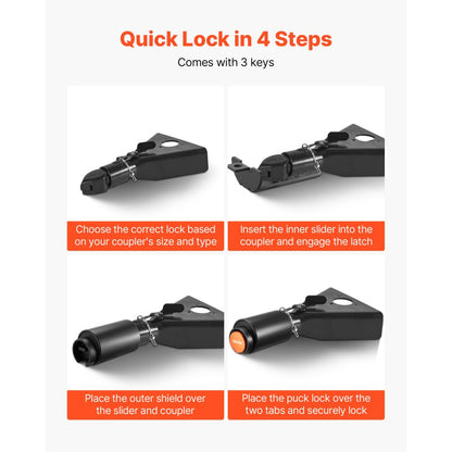 Trailer Coupler Lock Fits 50.6 & 58.6 mm Couplers Heavy Duty Hitch Lock