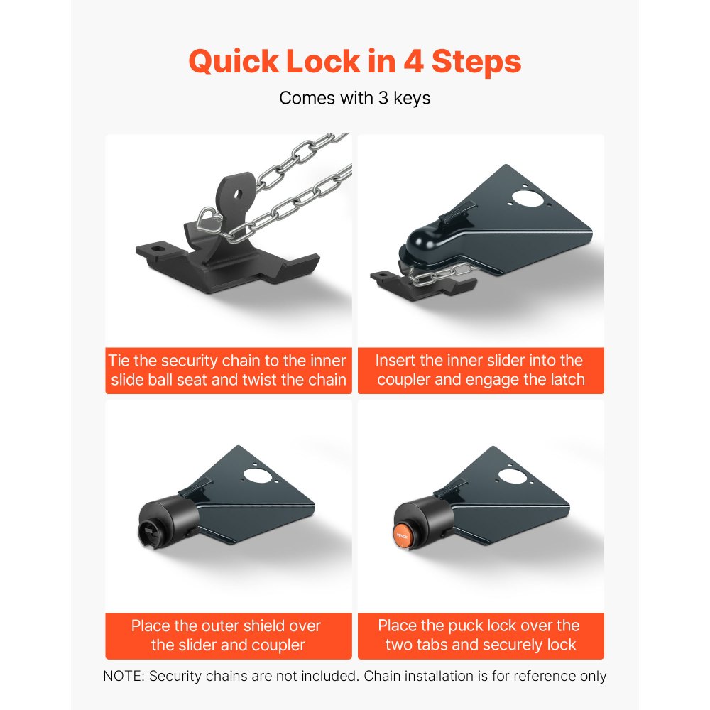 Trailer Coupler Lock Fits 50.6 & 58.6 mm Couplers Trailer Tongue Lock