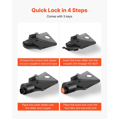 Trailer Coupler Lock Fits 58.6 mm Couplers Heavy Duty Tow Hitch lock