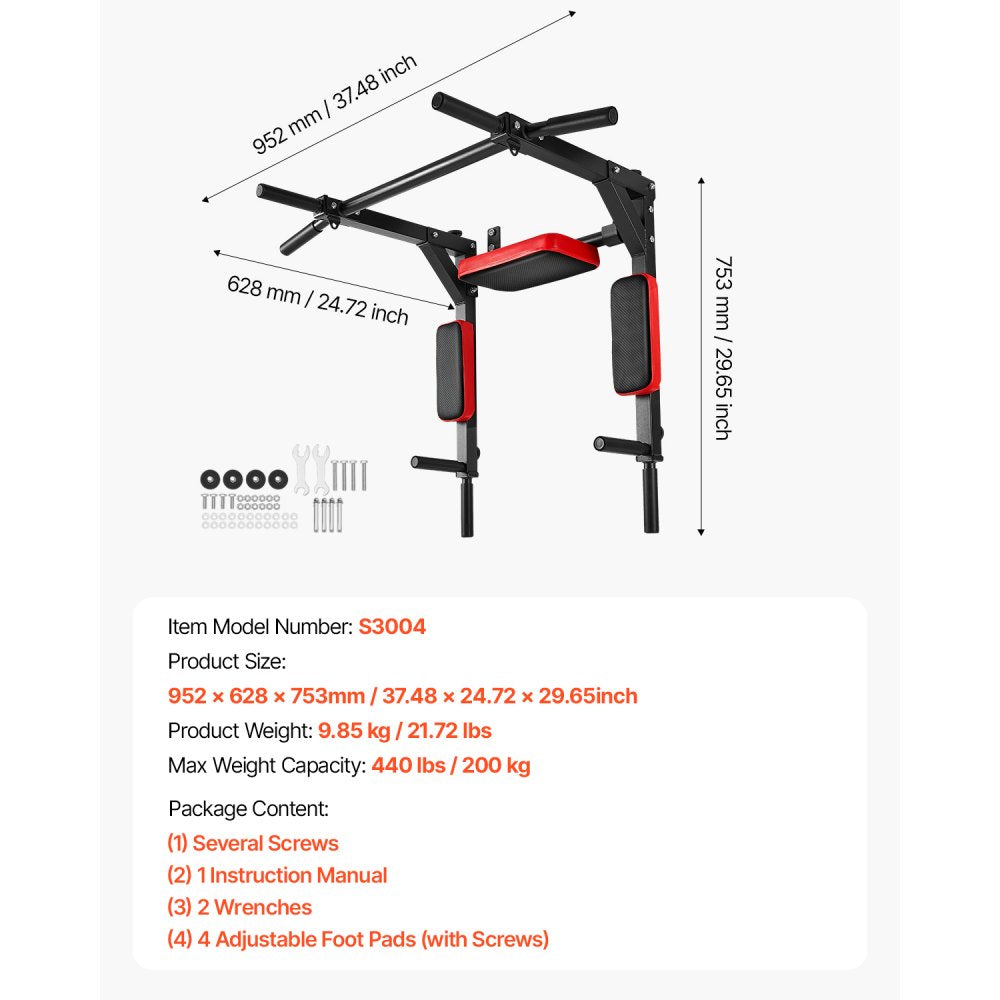 VEVOR Multifunctional Pull Up Bar Wall Mounted Chin Up Bar Dip Station Home Gym
