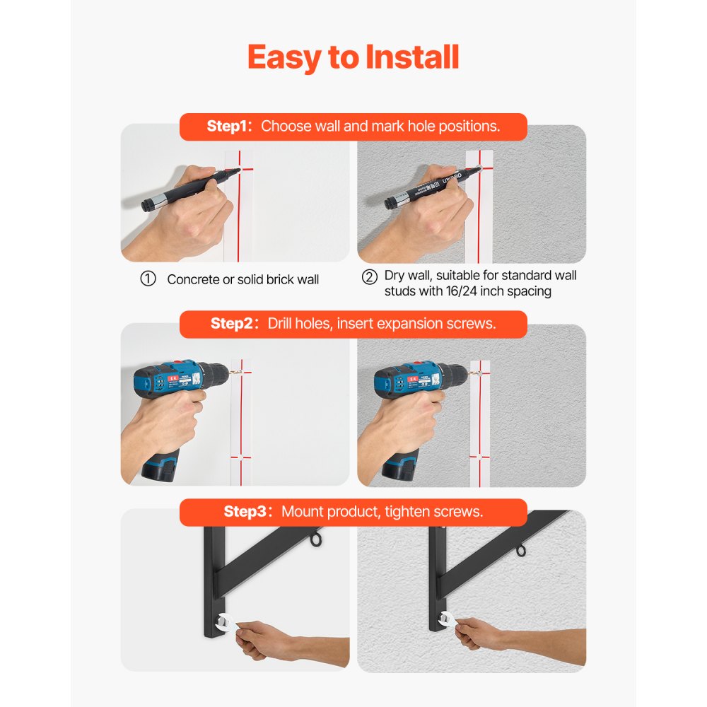 VEVOR Pull Up Bar Multi-Grip Wall Mounted Chin Up Bars Heavy Duty Home Gym