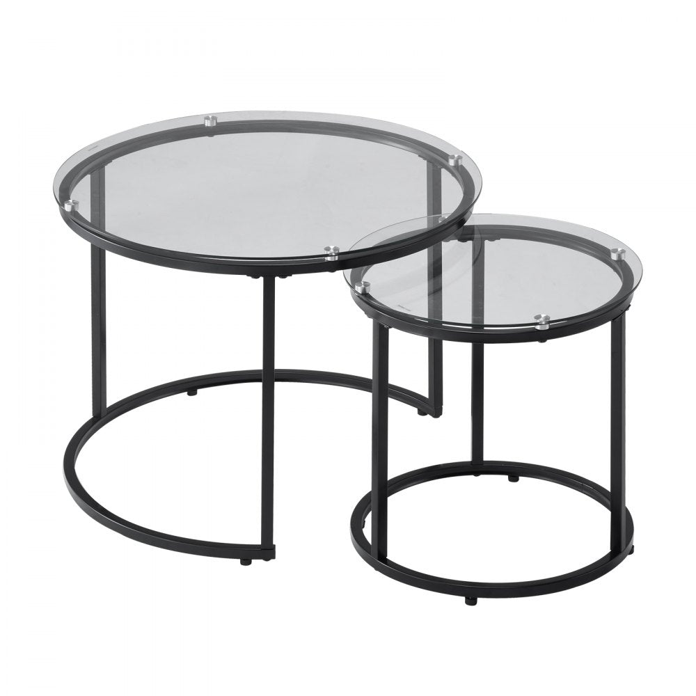 VEVOR Nesting Coffee Table Set of 2 Glass Coffee Table 600 mm for Living Room