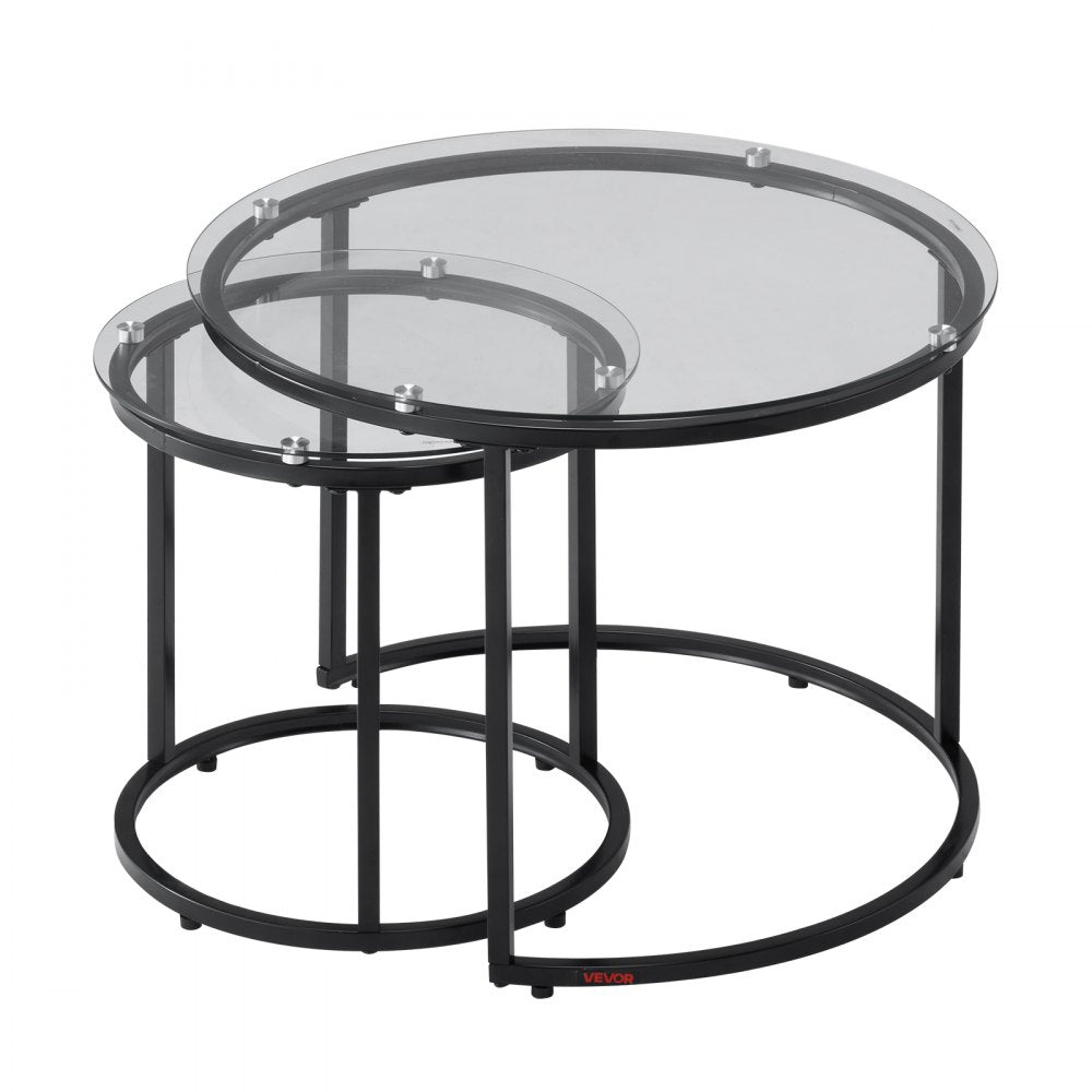 VEVOR Nesting Coffee Table Set of 2 Glass Coffee Table 600 mm for Living Room