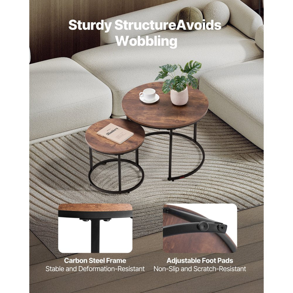 VEVOR Nesting Coffee Table Set of 2 Round Coffee Table 600 mm (Brown & Black)