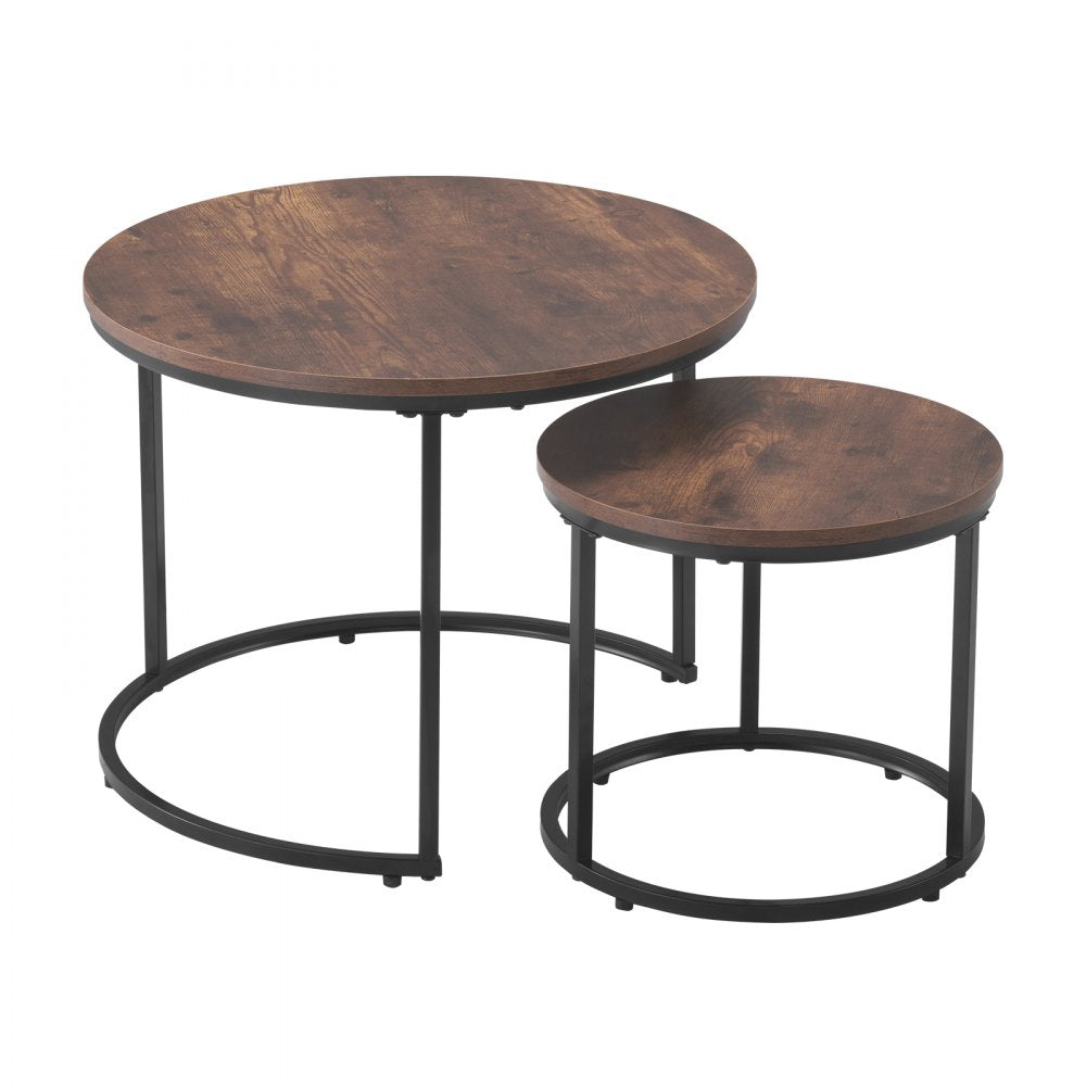 VEVOR Nesting Coffee Table Set of 2 Round Coffee Table 600 mm (Brown & Black)