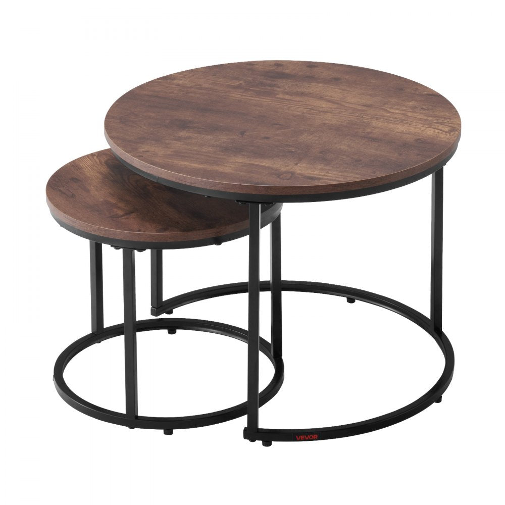 VEVOR Nesting Coffee Table Set of 2 Round Coffee Table 600 mm (Brown & Black)