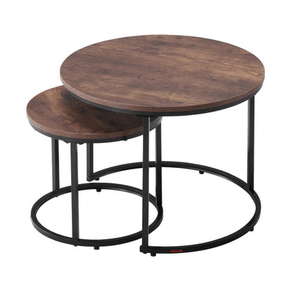 VEVOR Nesting Coffee Table Set of 2 Round Coffee Table 600 mm (Brown & Black)