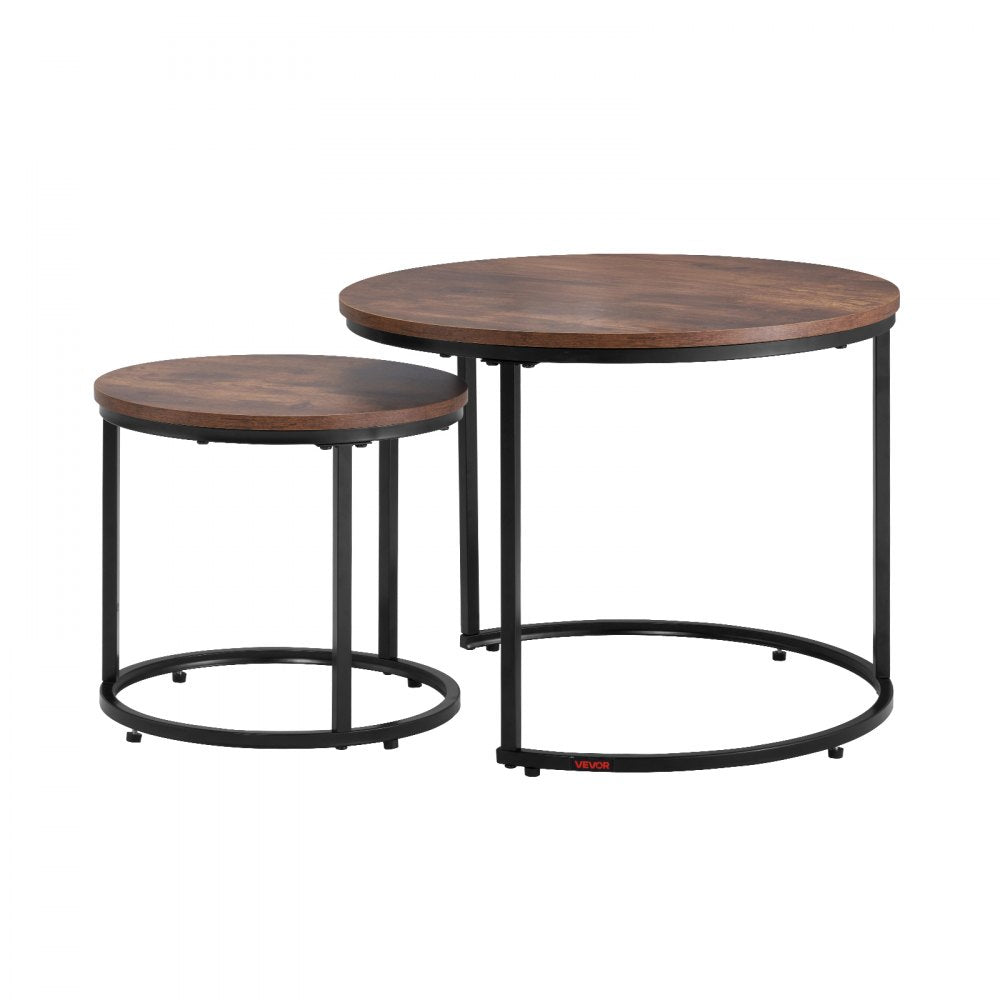 VEVOR Nesting Coffee Table Set of 2 Round Coffee Table 600 mm (Brown & Black)