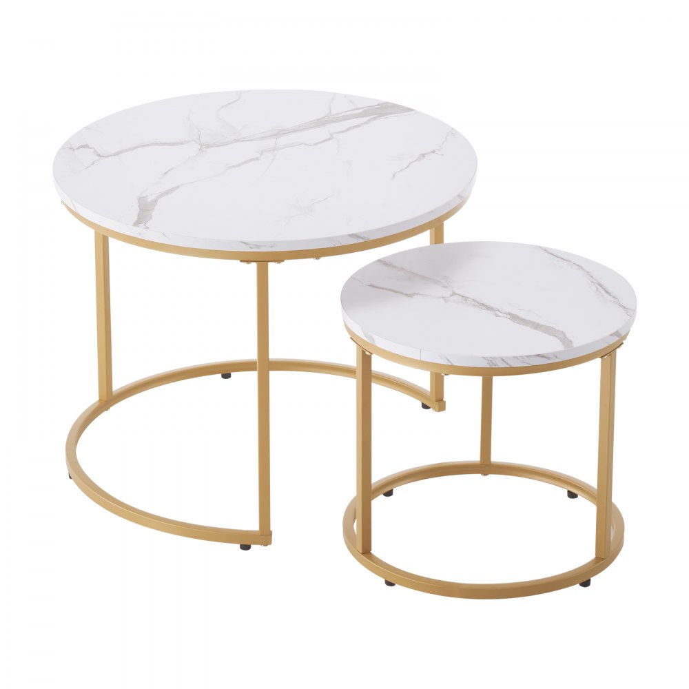 VEVOR Nesting Coffee Table Set of 2 Round Coffee Table 600 mm (White & Gold)