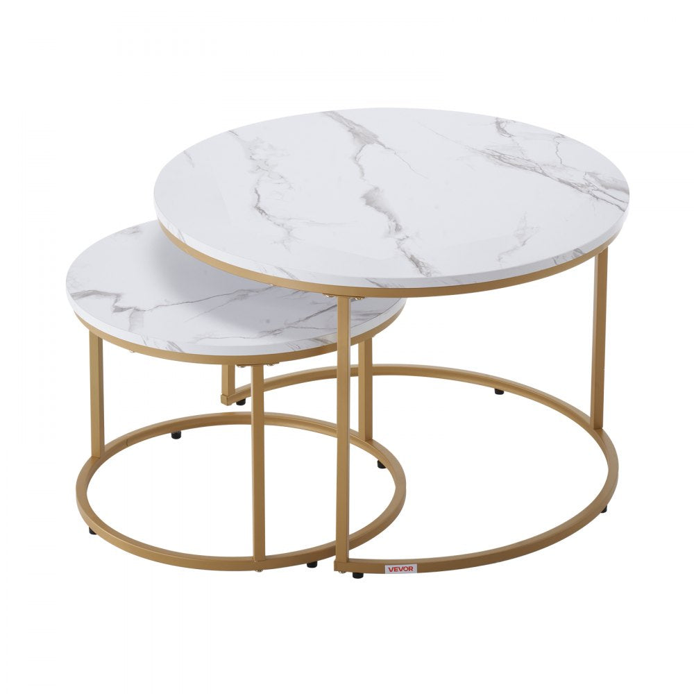 VEVOR Nesting Coffee Table Set of 2 Round Coffee Table 700 mm (White & Gold)