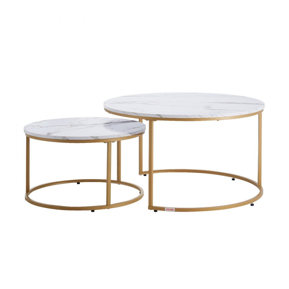 VEVOR Nesting Coffee Table Set of 2 Round Coffee Table 800 mm (White & Gold)