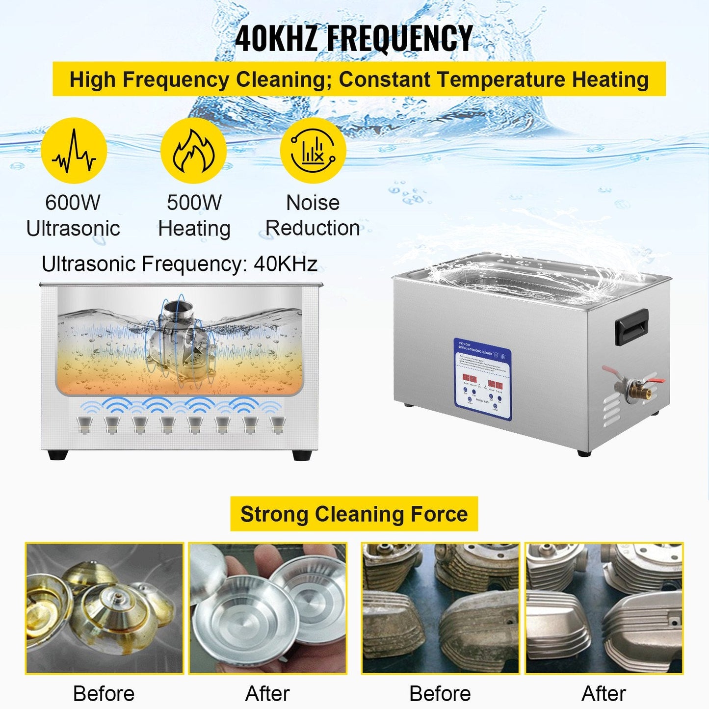 30L Digital Ultrasonic Cleaner with 40kHz Frequency, Heater & Timer