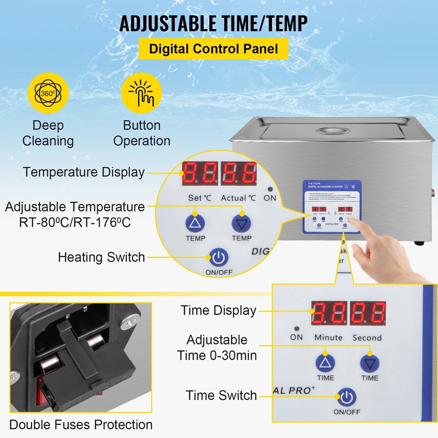 30L Digital Ultrasonic Cleaner with 40kHz Frequency, Heater & Timer