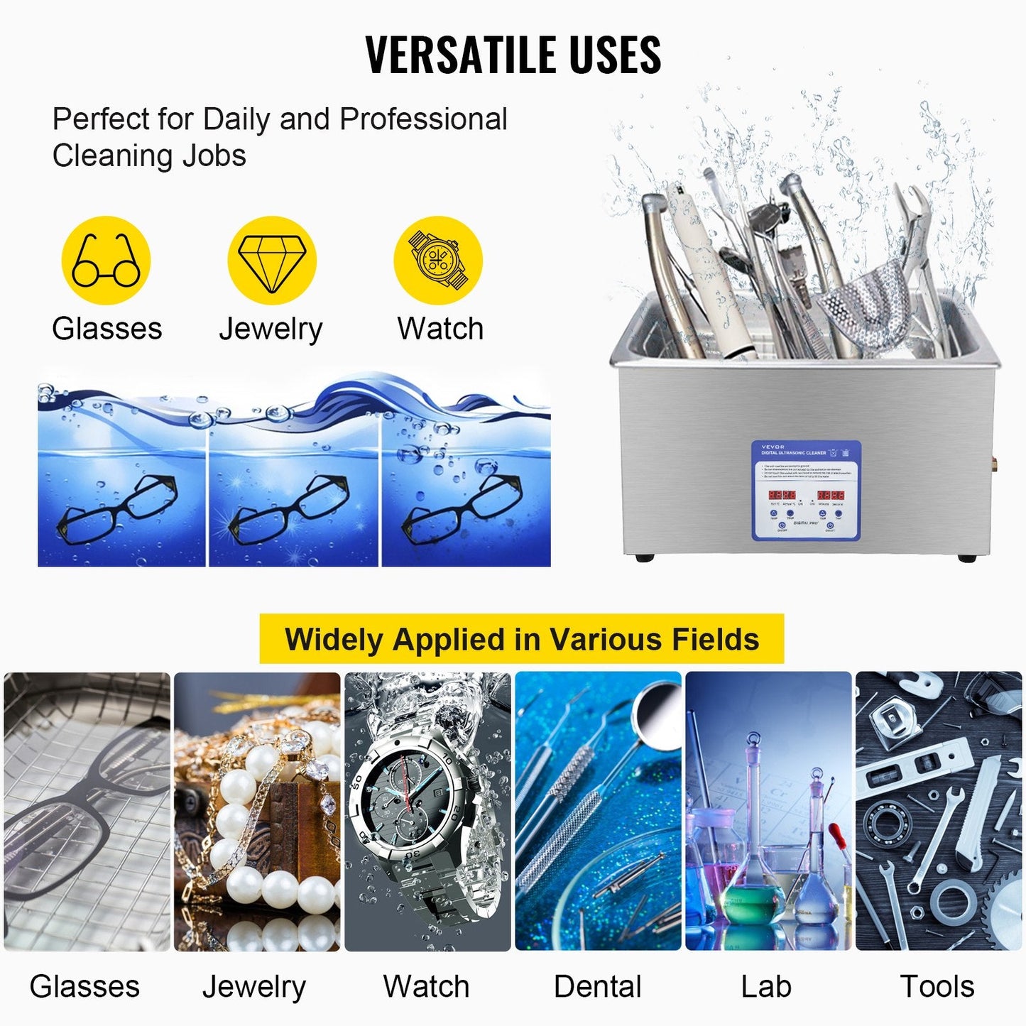 30L Digital Ultrasonic Cleaner with 40kHz Frequency, Heater & Timer