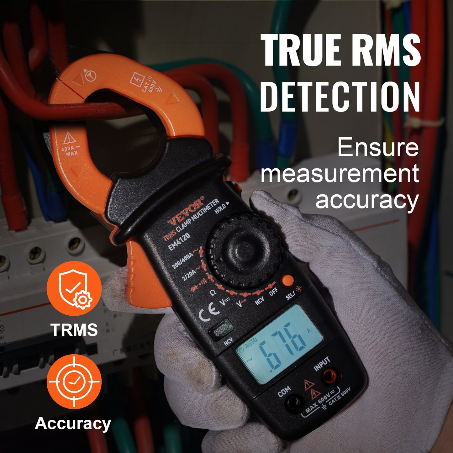 VEVOR Digital Clamp Meter T-RMS, 2000 Counts, 400A Clamp Multimeter Tester, Measures Current Voltage Resistance Diodes Continuity Data Retention, with NCV for Home Appliance, Railway Industry Maintena