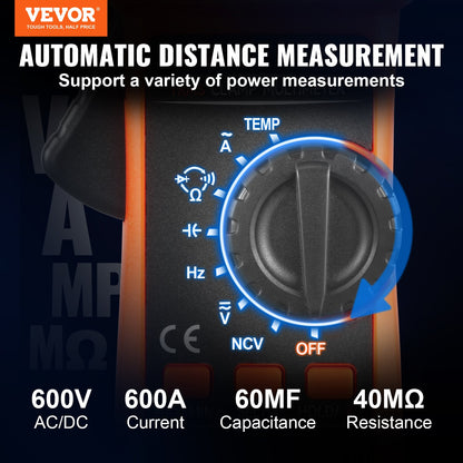 VEVOR Digital Clamp Meter T-RMS, 4000 Counts, 600A Clamp Multimeter Tester, Measures Current Voltage Resistance Diodes Continuity Data Retention, with NCV for Home Appliance, Railway Industry Maintena