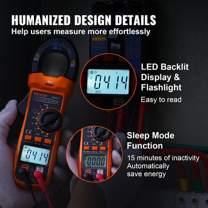 VEVOR Digital Clamp Meter T-RMS, 4000 Counts, 600A Clamp Multimeter Tester, Measures Current Voltage Resistance Diodes Continuity Data Retention, with NCV for Home Appliance, Railway Industry Maintena