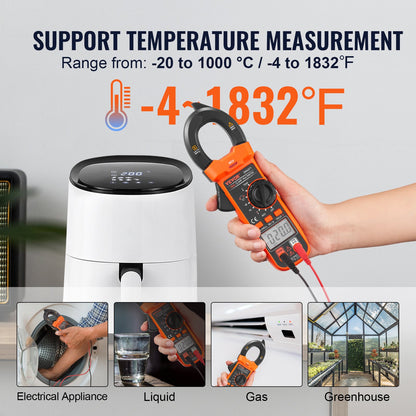 VEVOR Digital Clamp Meter T-RMS, 4000 Counts, 600A Clamp Multimeter Tester, Measures Current Voltage Resistance Diodes Continuity Data Retention, with NCV for Home Appliance, Railway Industry Maintena