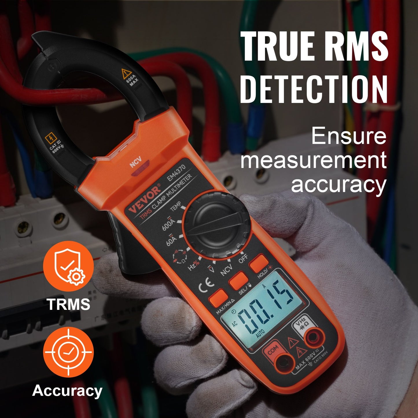 VEVOR Digital Clamp Meter T-RMS, 6000 Counts, 600A Clamp Multimeter Tester, Measures Current Voltage Resistance Diodes Continuity Data Retention, with NCV for Home Appliance, Railway Industry Maintena