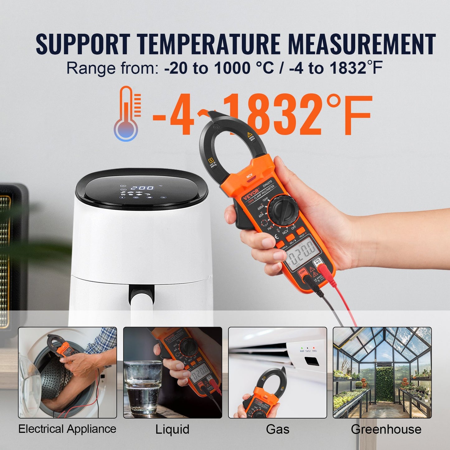VEVOR Digital Clamp Meter T-RMS, 6000 Counts, 600A Clamp Multimeter Tester, Measures Current Voltage Resistance Diodes Continuity Data Retention, with NCV for Home Appliance, Railway Industry Maintena