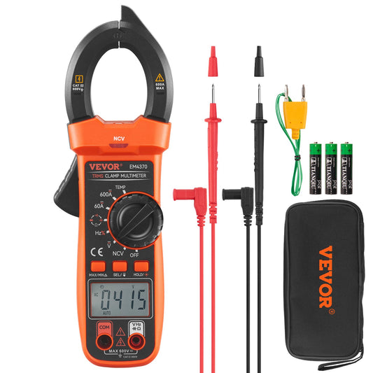 VEVOR Digital Clamp Meter T-RMS, 6000 Counts, 600A Clamp Multimeter Tester, Measures Current Voltage Resistance Diodes Continuity Data Retention, with NCV for Home Appliance, Railway Industry Maintena
