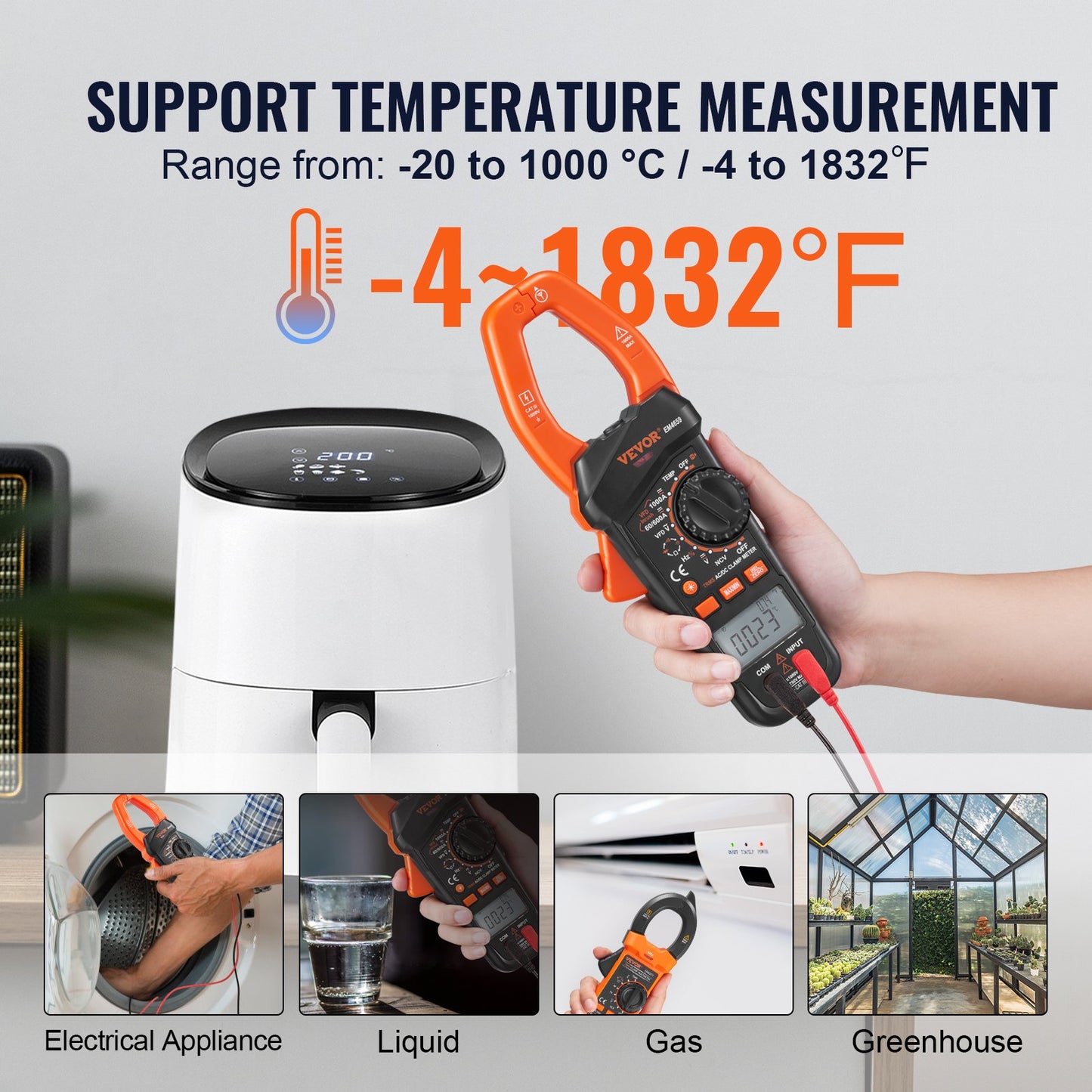 VEVOR Digital Clamp Meter T-RMS, 6000 Counts, 1000A Clamp Multimeter Tester, Measures Current Voltage Resistance Diodes Continuity Data Retention, NCV for Home Appliance, Railway Industry Maintenance