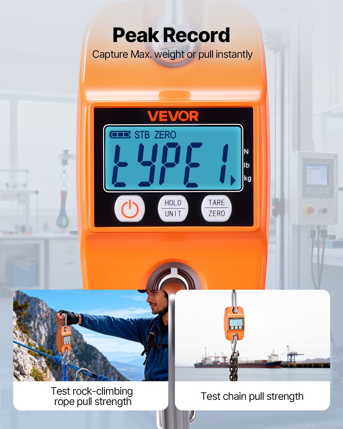 Digital Crane Scale, 880 lbs/400 kg Max Capacity, Handheld Hanging Scale with Cast Aluminum Case & LCD Display, 100 g Division & 3 Unit Switch, Auto-Off Setting for Farm Hunting Fishing, Orange