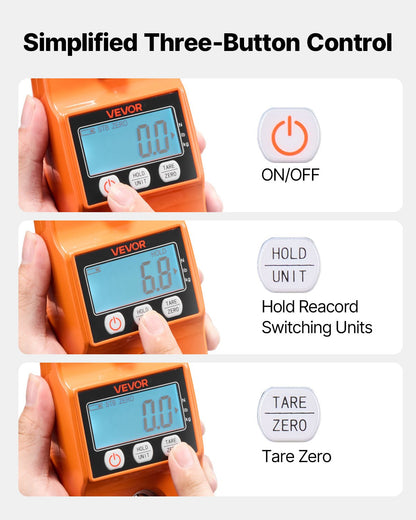 Digital Crane Scale, 880 lbs/400 kg Max Capacity, Handheld Hanging Scale with Cast Aluminum Case & LCD Display, 100 g Division & 3 Unit Switch, Auto-Off Setting for Farm Hunting Fishing, Orange