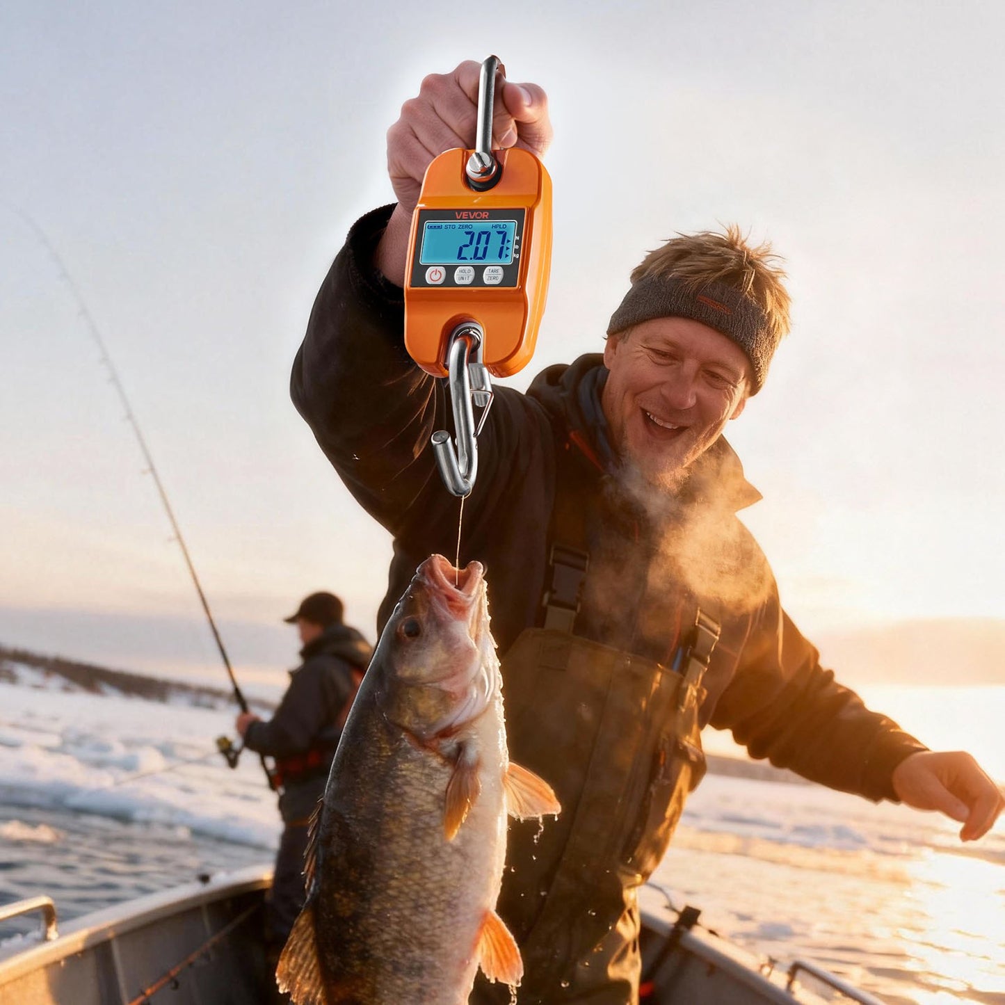 Digital Crane Scale, 880 lbs/400 kg Max Capacity, Handheld Hanging Scale with Cast Aluminum Case & LCD Display, 100 g Division & 3 Unit Switch, Auto-Off Setting for Farm Hunting Fishing, Orange