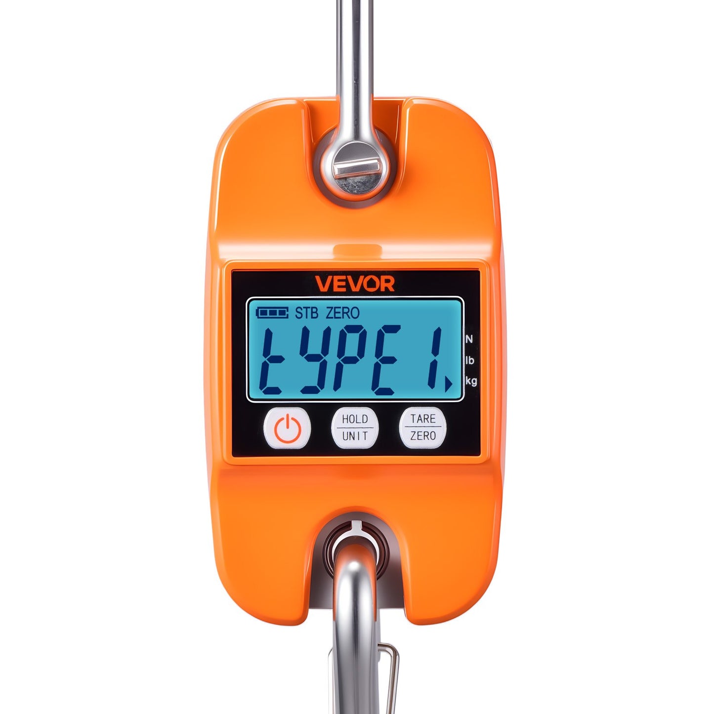 Digital Crane Scale, 880 lbs/400 kg Max Capacity, Handheld Hanging Scale with Cast Aluminum Case & LCD Display, 100 g Division & 3 Unit Switch, Auto-Off Setting for Farm Hunting Fishing, Orange