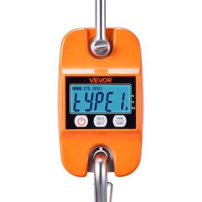 Digital Crane Scale, 880 lbs/400 kg Max Capacity, Handheld Hanging Scale with Cast Aluminum Case & LCD Display, 100 g Division & 3 Unit Switch, Auto-Off Setting for Farm Hunting Fishing, Orange