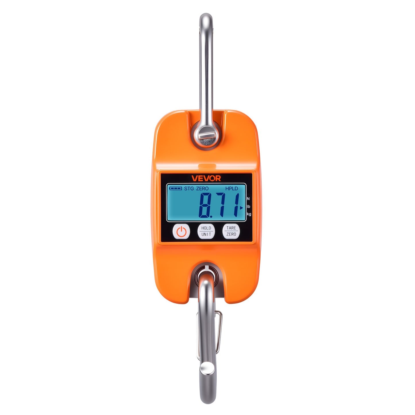 Digital Crane Scale, 880 lbs/400 kg Max Capacity, Handheld Hanging Scale with Cast Aluminum Case & LCD Display, 100 g Division & 3 Unit Switch, Auto-Off Setting for Farm Hunting Fishing, Orange