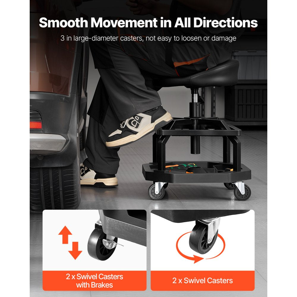 Rolling Shop Stool Adjustable Height Garage Seat 136 kg Load with Caster