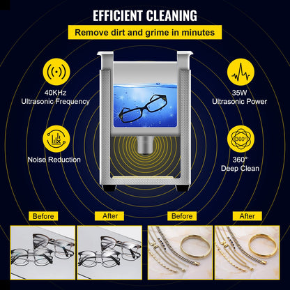 VEVOR 0.8L Professional Ultrasonic Cleaner 304 Stainless Steel Digital Lab Ultrasonic