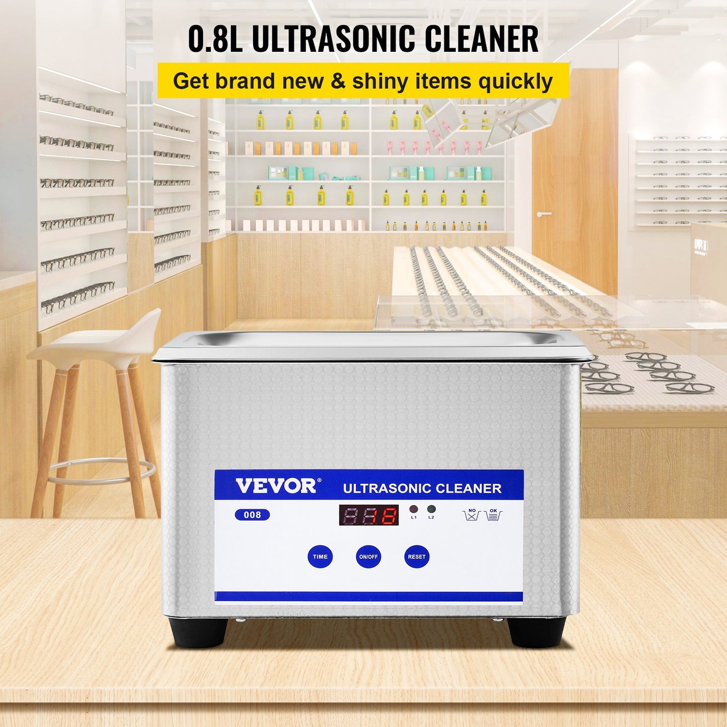 0.8L Professional Ultrasonic Cleaner 304 Stainless Steel Digital Lab Ultrasonic Cleaner with Timer for Jewelry Watch Glasses Circuit Board Dentures Small Parts Dental Instrument (0.8L)