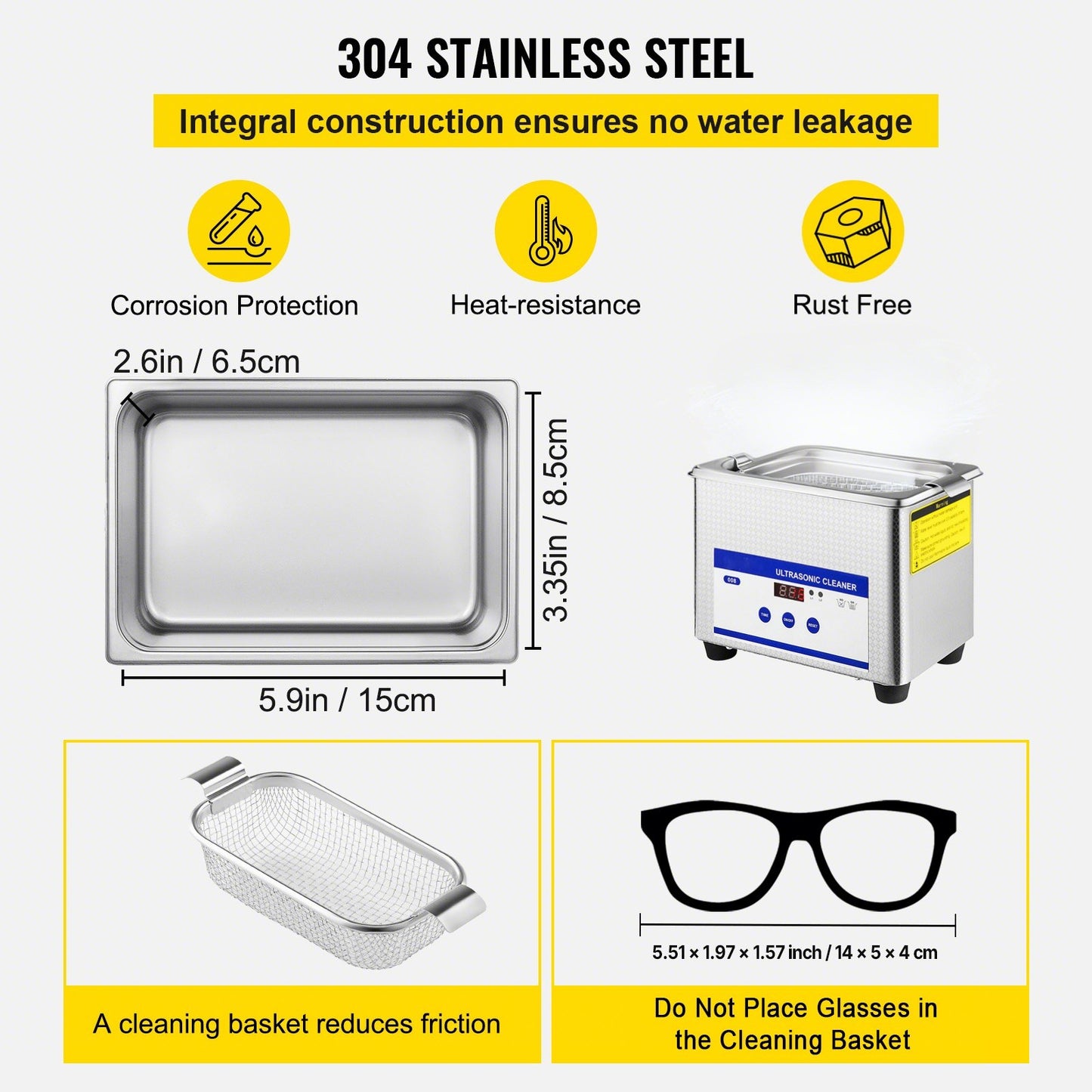 0.8L Professional Ultrasonic Cleaner 304 Stainless Steel Digital Lab Ultrasonic Cleaner with Timer for Jewelry Watch Glasses Circuit Board Dentures Small Parts Dental Instrument (0.8L)