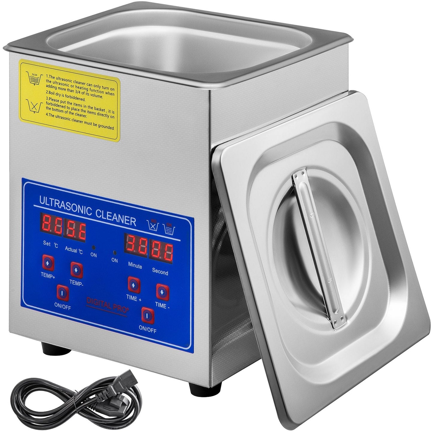 1.3L Ultrasonic Cleaner with Heater & Timer, 40kHz, Stainless Steel